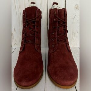 NEW Diba Blake Suede 2.5" Wedge Zip Lace Up Bootie Plum Burgundy Sz 10M